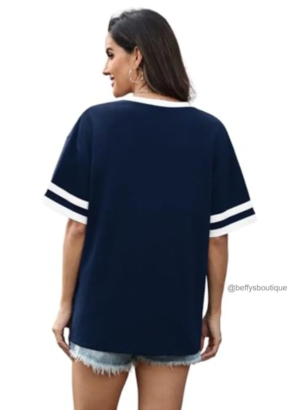 Loose Fit V-Neck Short Sleeve Color Block Tee